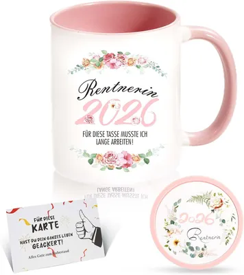 Productafbeelding van Pensioen Geschenk Vrouw - Keramiek Mok met Humoristische Tekst - Siliconen Onderzetter en Kaart (Roze 2026 - 350 ml)