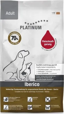 A bag of PLATINUM Adult Iberico dog food.