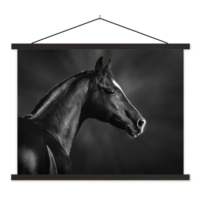 Produktbild von MuchoWow® Textilposter Pferd - Tiere - Schwarz - Weiß - Porträt 40x30 cm mit schwarzem Rahmen - Dekorationen