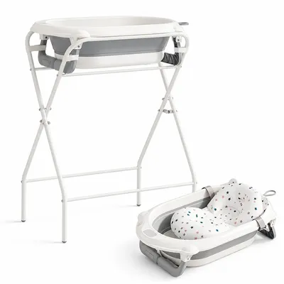 Produktbild von Baby Badewanne mit Ständer, faltbare Babywanne mit Thermometer, Temperaturanzeige, BPA-frei, für Neugeborene und Babys 0-36 Monate