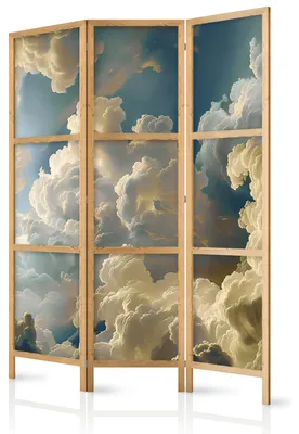 Immagine prodotto di Pannello divisorio giapponese, 3 ante, pieghevole, realizzato in tessuto non tessuto di alta qualità, con motivo di nuvole decorative, ideale per la camera da letto, dimensioni 135 cm x 172 cm