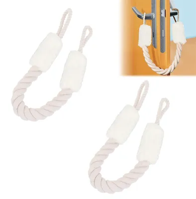 Image de Cordon de porte avec protection anti-pincement, cordon pour poignées de porte, cordons d'arrêt de porte avec protection anti-pincement, cordon de porte en coton avec protection anti-pincement, lot de 2, avec cordon pour enfants, bébés et tout-petits, cordons de porte avec protection anti-pincement, longueur 60 cm, blanc