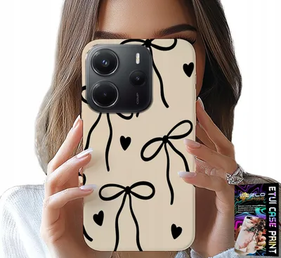 Image de Etui pour Xiaomi Note 14 4G - Beige Ribbon Cocards Fashionable Patterns