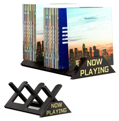Imagen del producto de Soporte de madera para discos de vinilo con 2 compartimentos