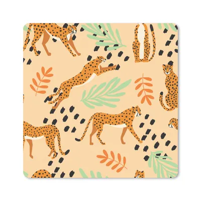 Produktbild von MuchoWow® Mauspad Mousepad Muster - Gepard - Blätter 20x20 cm - Mousepads - Maus Mat - Pad - Mausunterlage - Desk Mat - Bureauartikeln