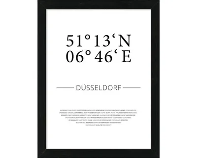 Produktbild von Gerahmtes Bild Düsseldorf Koordinaten 33x43 cm