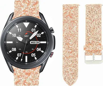 Produktbild von Strap-it Samsung Galaxy Watch 3 45mm Leder Glitzerarmband (Roségold)