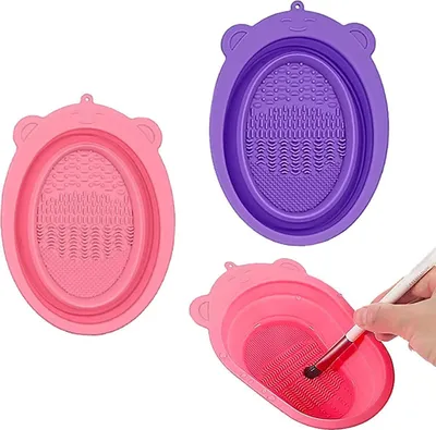 Produktbild von 2 Stück Make-up-Pinsel-Reinigungsmatte, Silikon Makeup Pinsel Reiniger Pinselreiniger Make Up, Tragbares Waschwerkzeug für Make-up Pinsel