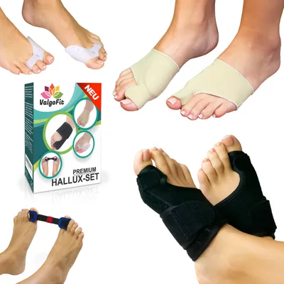 Produktbild von ValgoFit® Hallux Valgus Set - DERMATEST:  - mit Korrektur Schiene - Bunion-Socken - Silikon Gel Zehenspreizer - Zehentrenner - für Damen und Herren - inkl. eBook