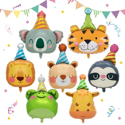 Productafbeelding van Set van 7 dierenhoofden folieballonnen voor verjaardagsdecoratie