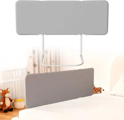 Imagen del producto de Cabecero plegable para cama, 120 cm, color gris, 2 unidades, altura ajustable de 8 a 30 cm, con protección de seguridad, sin necesidad de montaje