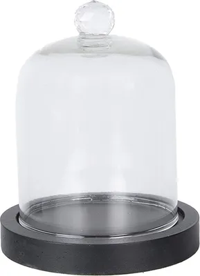 Image de Clayre & Eef 6GL4038 Cloche en verre Ø 10x14 cm Noir Socle en bois Rond