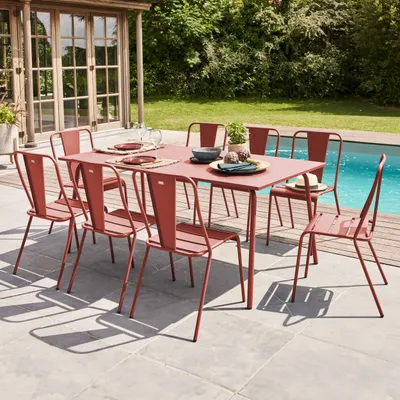 Produktbild von Stuhl Gartentisch und 8 Bistrostühle aus Tonstahl - Oviala Palavas
