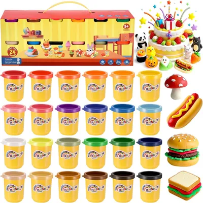 Productafbeelding van 24 Blikken Play Color Dough Boetseerset, 24 Kleuren Boetseerklei Set, Plasticine Boetseerklei voor Kinderen, Veelkleurig Speeldeeg, Deegspeelgoed