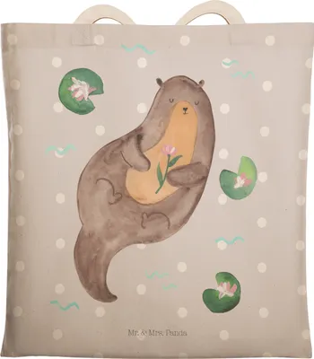 Produktbild von Mr. & Mrs. Panda Stofftragetasche Otter Seerose - Grau Pastell - Geschenk, Wasser, glücklich, Seeotter, Beuteltasche, Tasche, shopping bag, Tote, Fluss, großer shopper