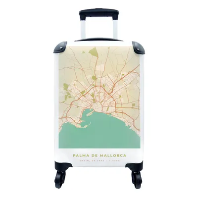 Produktbild von MuchoWow® Koffer Handgepäck Trolley Rollkoffer Kleine Reisekoffer mit 4 Rollen - Karte - Mallorca - Stadtplan - Vintage - Cabin Size < 55x40x23 cm & 55x40x20 cm - Fotokoffer - Kabinenkoffer - Boardgepäck - Reise-Box - Reisekoffer - Reisegepäck - Koffer mit Bild - Trolley für Kinder