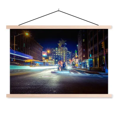 Produktbild von MuchoWow® Textilposter New-York - Brooklyn - Lichter 120x80 cm mit holzfarbenen Rahmen - Aufhängeset