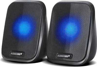 Produktbild von 2.0 Stereo-Lautsprecher mit LED-Hintergrundbeluchtung für PC Laptop Smartphone 2x2W RMS USB AUX Kompakt