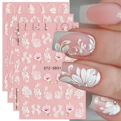 Produktbild von 4 Blatt 3D Nagelsticker Frühling Blume 5D Stereoskopisch Selbstklebend Nail Art Dekoration