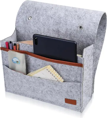 Produktbild von Bett Organizer zum Hängen, Hellgrau, Strapazierfähiges Filz, Für Zeitschriften, Für Schlafzimmer