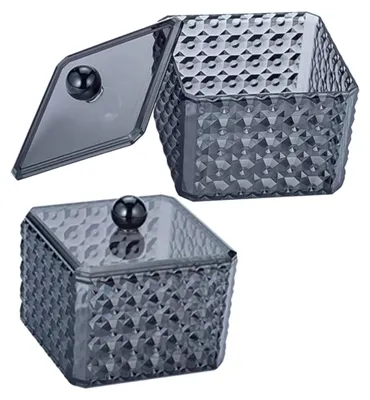 Produktbild von 2 Stück Acryl-Wattepadhalter mit transparentem Deckel für Wattestäbchen und Pads, praktische Aufbewahrungsbox für Bad und Schminktisch