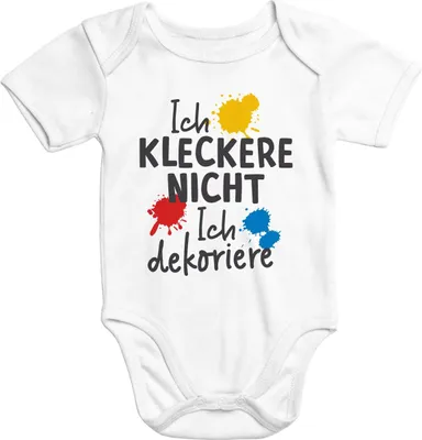 Produktbild von Kurzarm Baby Body Ich kleckere nicht ich dekoriere Spruch lustig Onesie Baumwolle Moonworks® weiß 0-3 Monate