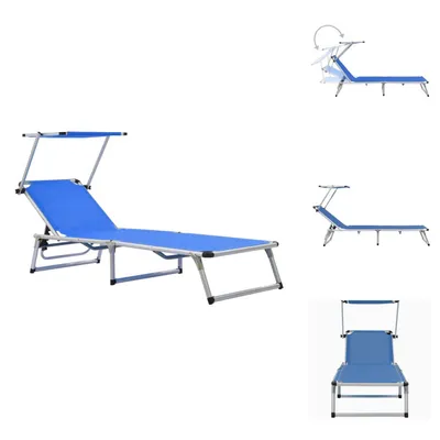 Image de vidaXL Chaise longue pliante avec pare-soleil Aluminium et Textiline Bleu - Chaises longues