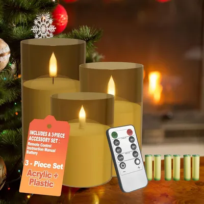 Obrázok produktu pre Sada 3 LED sviečok LARS360 s diaľkovým ovládaním, blikajúce LED sviečky s časovačom, s možnosťou stmievania, bezdrôtové, vrátane 6 batérií AA, výška 10/12,5/15 cm, zlatá farba