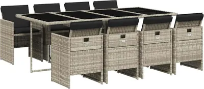 Produktbild von vidaXL 9-tlg. Garten-Essgruppe mit Kissen Hellgrau Poly Rattan