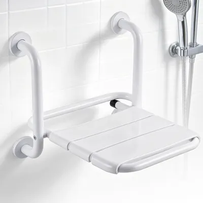 Image de Siège de douche pliable - Pour salle de bain - Douche sécurisée - Avec accoudoirs - Capacité de charge de 150 kg - Blanc
