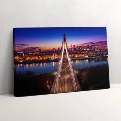 Produktbild von Brücke und Stadt am Abend – Leinwandbild Wandbild – 60x40 cm – Leinwandbilder – Wandbilder – Schlafzimmer – Flur