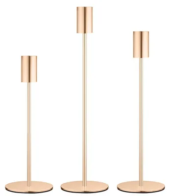 Immagine prodotto di Candele decorative dorate, set da 3, 22/27/32 cm, portacandele in metallo per la decorazione della tavola