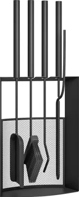 Produktbild von 5-teiliges Kaminbesteck Set mit Ständer - Schaufel, Besen, Schürhaken, Zange aus Metall (Schwarz) - Kaminzubehör für Kamine & Kaminöfen