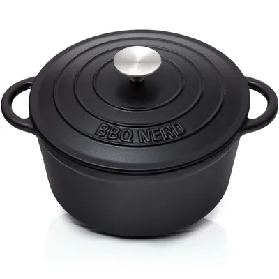 Produktbild von BBQ-Nerd Bräter (rund) mit Deckel 4 L aus Gusseisen mit Emaille-Beschichtung - Bratentopf Kochtopf Gusseisentopf - ideal zum langsamen Garen