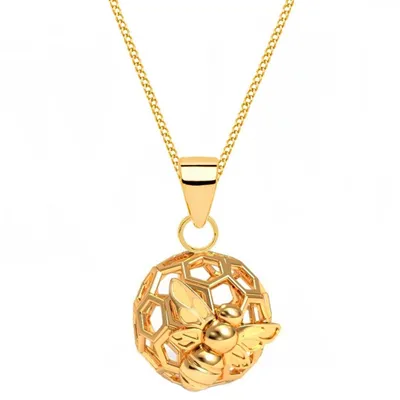 Biene auf Honigwabe Halskette in Gelbgold I Damen Kette 45 cm
