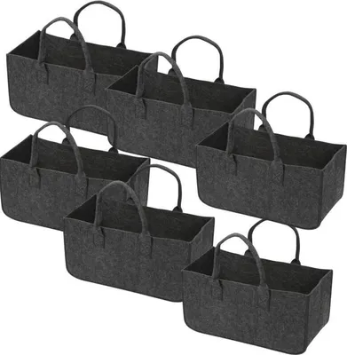 Obrázek produktu pro Eikuavons 6 kusů košíků na dřevo z filce, rozměry 50 x 25 x 25 cm, skládací koše na dřevo s rukojeťmi, barva tmavě šedá