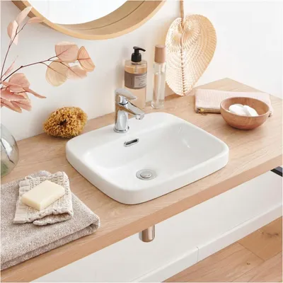 Produktbild von JADE 37 cm quadratisches Halbeinbauwaschbecken aus weißer Keramik
