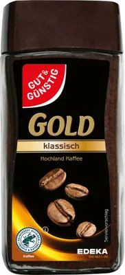 Produktbild von Gut & Günstig Gold löslicher Bohnenkaffee klassisch 6er Pack (6x100g Packung) + usy Block