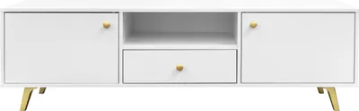 Zdjęcie produktu dla Szafka pod telewizor Siena, stolik pod telewizor z 2 drzwiczkami i 1 szufladą, szafka dolna o wymiarach: 160 x 47,5 x 41 cm, szafka pod telewizor w kolorze: biały