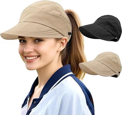 Produktbild von Damen-Sonnenhut UV-schutz Hut mit hohler Oberseite - Verstellbarer Sommerhut mit breiter Kante für Frauen - Set von 2 (Sonnenhut, Gesichtsmaske aus Eisglas) - Kaffeebraun