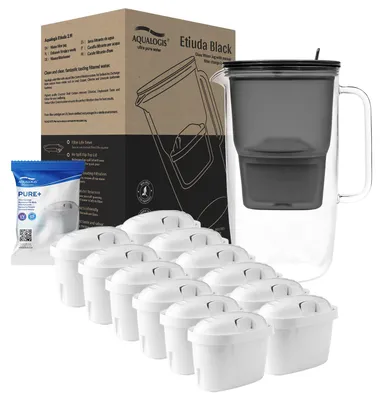 Obrázok produktu pre Sklenená kanvica s filtrom na vodu, 2,9 l, čierna, v balení 12 filtračných vložiek PURE+