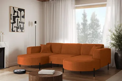 Obrázek produktu pro Rohová pohovka, pohovka ve tvaru U Modena Rein látka Noel Orange