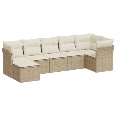 Produktbild von 7-tlg. Garten-Sofagarnitur, modular, Poly Rattan Beige, mit Stauraum, wasserabweisendem Beutel, UV-beständig, 289x124x69cm