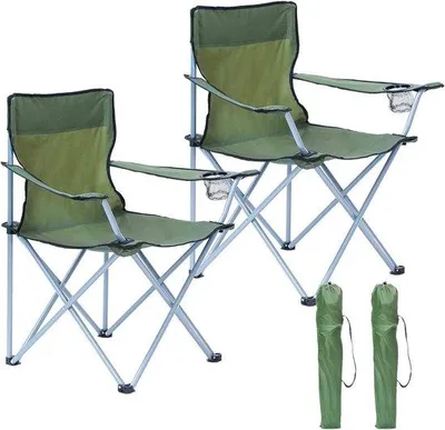 Immagine prodotto di Set da 2 sedie da campeggio pieghevoli, verde, leggere, fino a 120 kg