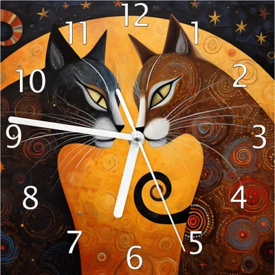 Produktbild von Wallario Design Wanduhr Katzen im Mondlicht aus Echtglas, Größe 20 x 20 cm