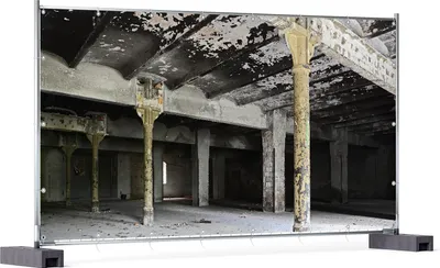 Produktbild von Wallario XXL Outdoor-Poster für Garten oder Balkon, Motiv Verlasse Brauerei - Alte Industriehalle, in ca. 340 x 173 cm