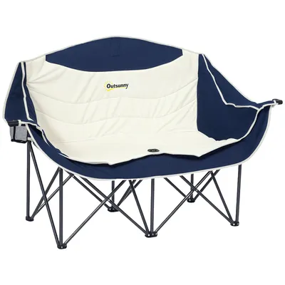 Produktbild von Faltstuhl faltbar 2 Sitzer Campingstuhl mit Getränkehalter Tragetasche bis 250kg belastbar Blau