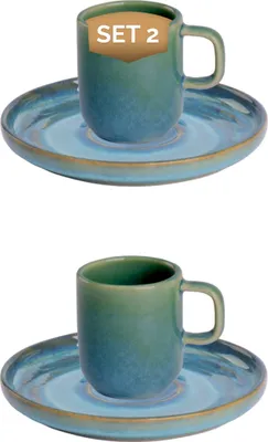 Produktbild von Palmer Miami, Espressotasse mit Untertasse, 8 cl, 2 Stück, türkis/grün Steinzeug