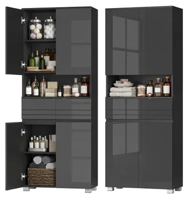 Produktbild von VASAGLE Hochschrank mit Schublade, verstellbaren Ablagen, Badschrank für Badezimmer, offenes Fach, 170 cm, schwarz
