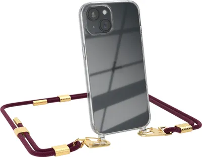 Produktbild von EAZY CASE Handykette für Apple iPhone 15, Transparente Silikonhülle mit Band, Clear Case, abnehmbar in  Rot